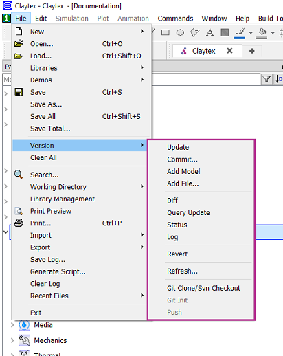 Version Menu Options