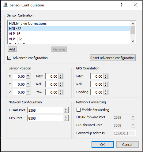Figure 6 -  Veloview calibration settings