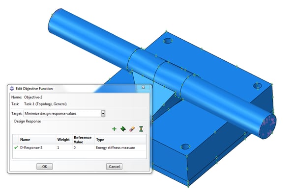 Objective function to minimize the energy stiffness measure with Tosca