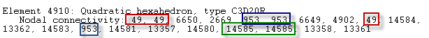 Querying elements on both sides of the crack, shows that the elements do not share nodes