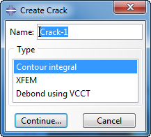 the Interaction module, using Special => Crack => Create, or by double clicking ‘Cracks’ in the model tree, under ‘Assembly’, ‘Engineering Features’