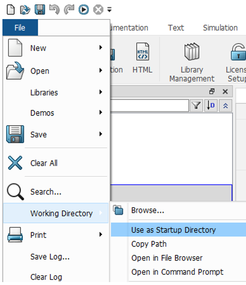 Figure: Screenshot of the File menu in Dymola 2021x