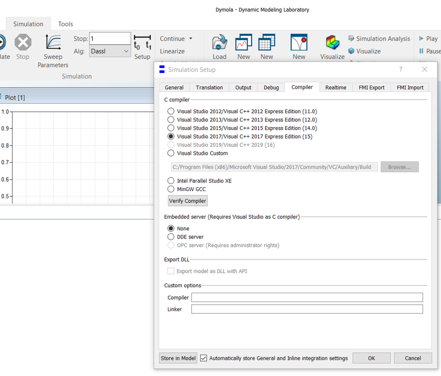 Figure 1: Setting, and checking, compiler settings is a quick process from the simulation tab