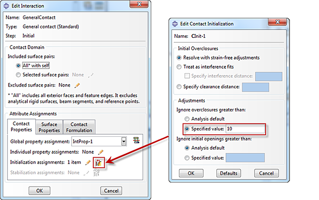 creating a contact initialization in Abaqus