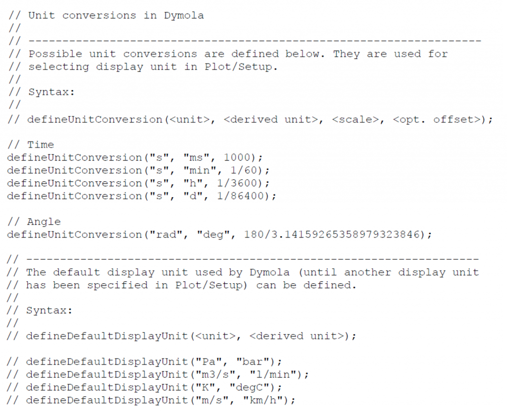 Figure 1: Example unit conversions taken from the Dymola user manual.