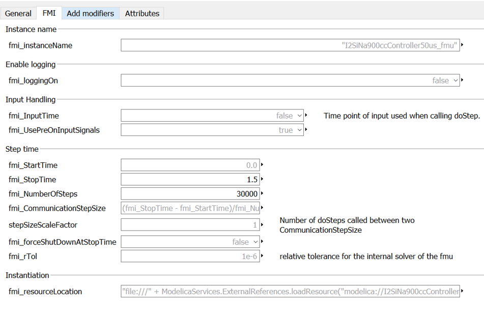 Figure 10: Setting the stop time and the number of steps in the FMU
