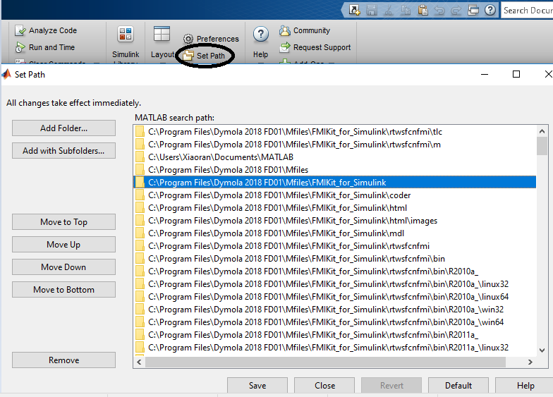 Figure 14: Add the FMIKit_for_Simulink directory to MATLAB path
