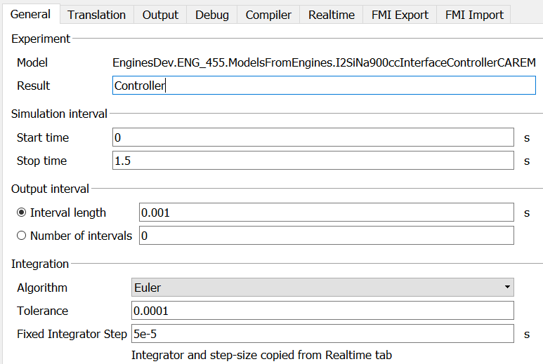 Figure 2: Solver setup in “General” tab for exporting an FMU