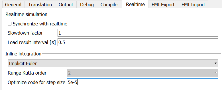Figure 3: Solver setup in “Realtime” tab for exporting an FMU