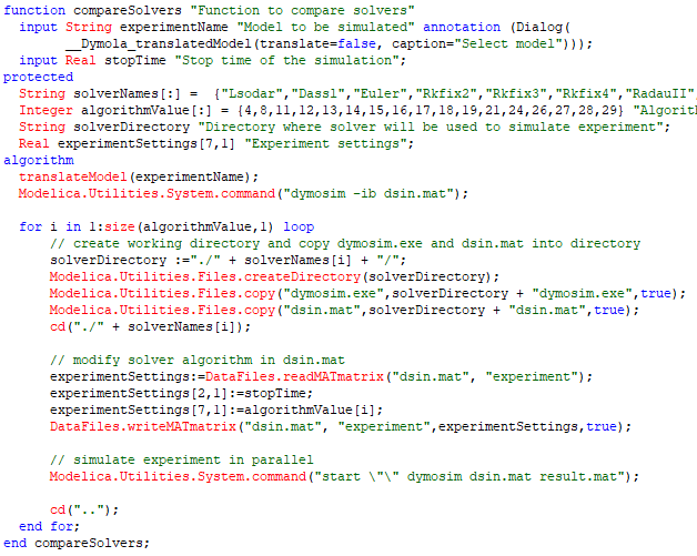 Figure 4. Function to simulate a model with different solvers