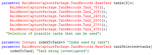Figure 3. Modelica code used to select the tank