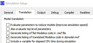 Figure 3. Selecting Generate listing of translated Modelica code dsmodel.mof