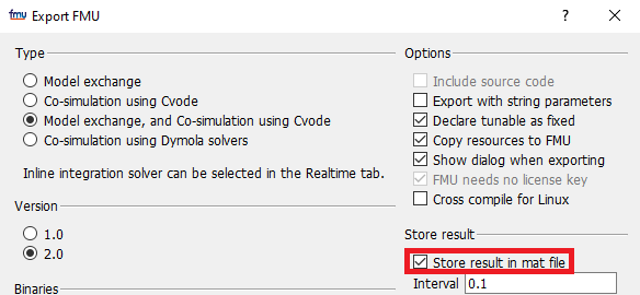 Figure 4. Exporting a FMU with a result file being generated 