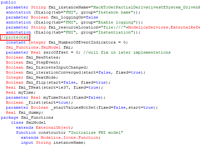 Figure 2. Commenting out protected so FMU interfacing functions can be used