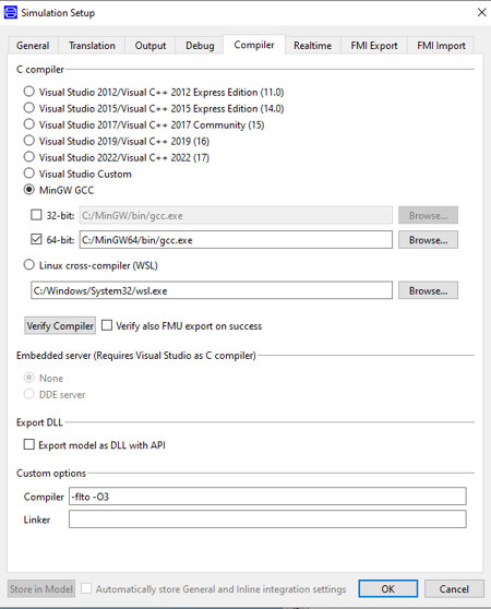 Figure 2. Setting up the MinGW compiler