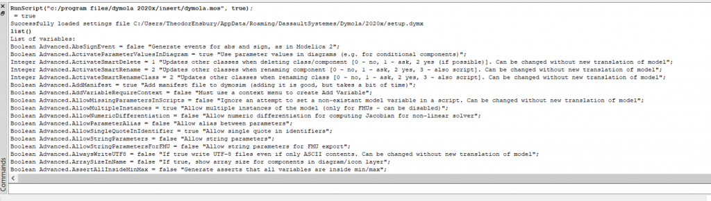 Figure 3: Running the list() command generates a list of all the advanced flags, and more importantly their settings in the commands window.
