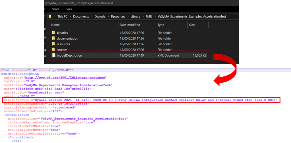 Figure 3: The model description .xml file can be located in the FMU output folder, automatically generated in the Dymola working directory