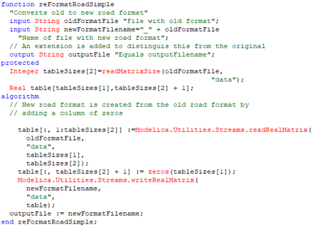 Figure 1.  Function that reformats the old road data by appending a column of zeros for the banking