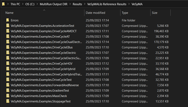 Results directory showing experiment zip files in MultiRun