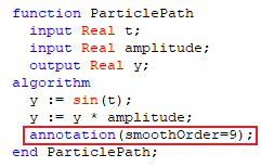 Figure 2. Adding the 'annotation(smoothOrder=9)' to the model.