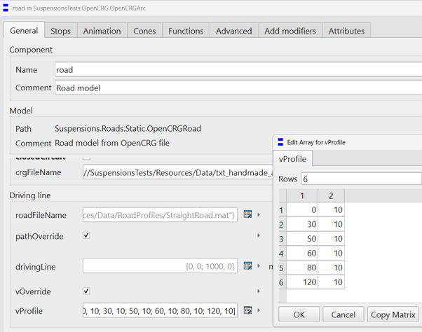 Picture2- Parameter dialog for the road component