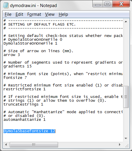 Changing the default font size in Dymola